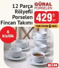 GÜRAL PORSELEN 12 PARÇA RÖLYEFLİ PORSELEN FİNCAN TAKIMI 6 KİŞİLİK